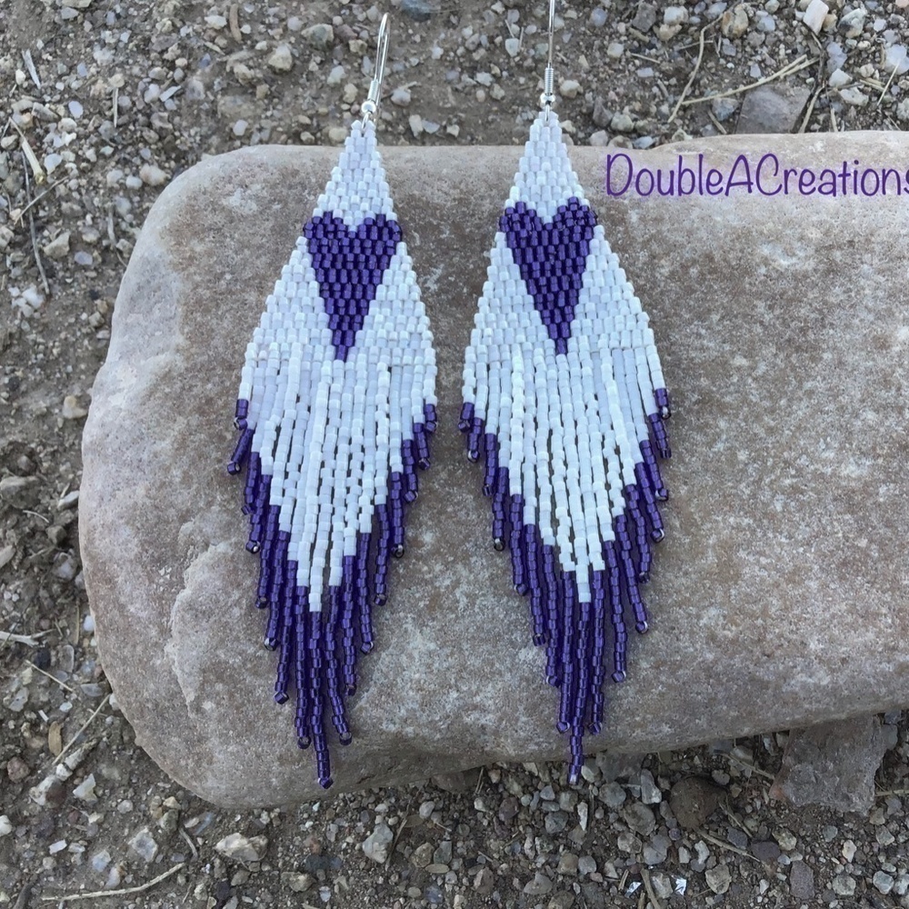 purple Heart Beaded Earrings - Picture 2 of 7